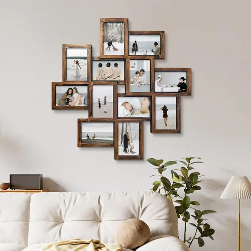 Miniatura 8 de JERRY & MAGGIE - Portarretratos múltiple de 24 x 24 pulgadas, en PVC para pared, para fotografías de 6 x 4 pulgadas, 12 portarretratos, varios Dorado