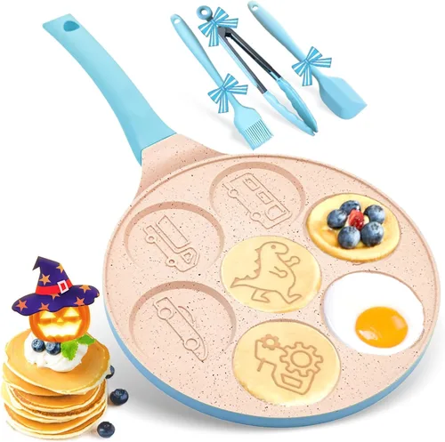 Miniatura 5 de Sartén para huevos de dinosaurio, sartén para tortillas, 7 tazas, sartén para panqueques para huevos, panqueques, plett, crepes antiadherente