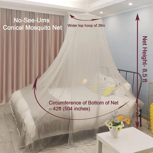 Miniatura 3 de No-See-Um - Mosquitera cuadrada cónica de malla para cama Queen incluso King, 2 entradas para camping, color gris