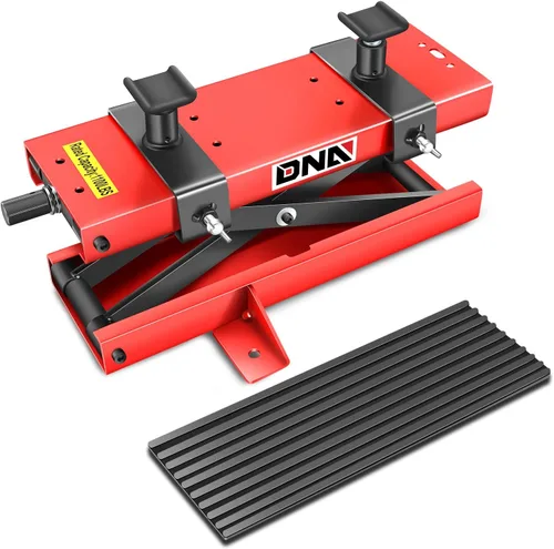 DNA Motoring - Soporte elevador de tijera de acero para moto y ATV, con sillín y almohadilla de goma, 2 en 1, 1100 libras (500 kg), rango de