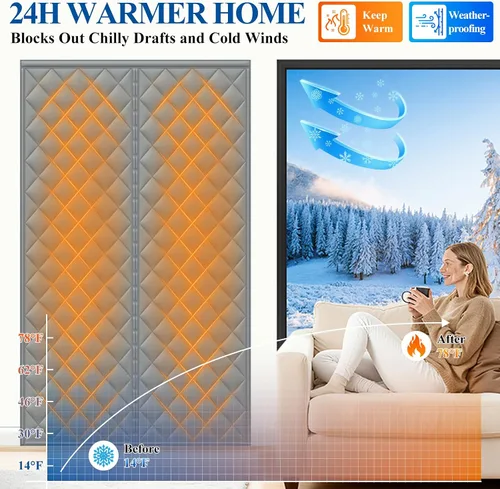 Miniatura 3 de MAGZO Cortina aislante para puerta corrediza de vidrio para invierno, 72 x 80 pulgadas, relleno Oxford mejorado con algodón grueso, kit de Gris