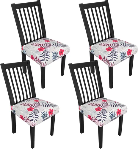 Miniatura 64 de Juego de 4 fundas elásticas para sillas de comedor, fundas para sillas de comedor con estampado floral, fundas para asientos de sillas con estampado