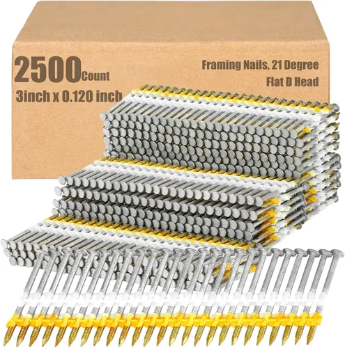 Clavos de encuadre Therwen, 21 grados, cabeza plana en D, galvanizados, vástago con anillo, fila fija de plástico, clavos de encuadre de 21 grados