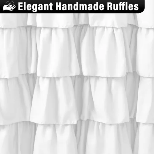 Miniatura 5 de Cortina de ducha Seasonwood de tela blanca con volantes, cortina de ducha estilo granja, cortinas de ducha de 72 x 84 pulgadas con botones y Blanco