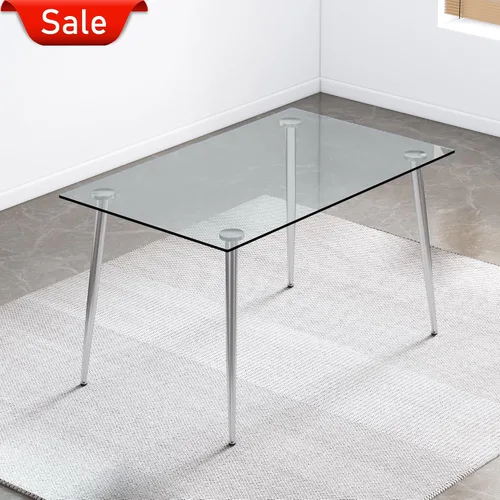 Miniatura 4 de Mesa de comedor rectangular moderna y minimalista de cristal para 4 y 6 personas con mesa de vidrio templado de 0.31 pulgadas y patas de metal