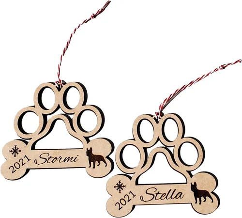Miniatura 2 de Personalized Paw Print Dog Ornament — Custom Dog Bone Holiday Keepsake with Name, Year & Silhouette — Christmas Tree Decoration for Pet Lovers