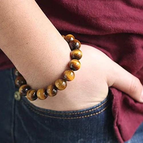 Miniatura 7 de Jewever Pulsera elástica unisex con piedras preciosas naturales de ojo de tigre (múltiples piezas)