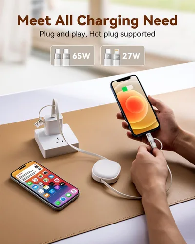 Miniatura 9 de Minlu Cable de carga retráctil de 65 W, cable de carga múltiple 5 en 1 para viajes, cable de carga USB tipo C, cable de carga rápida con USB A/C a