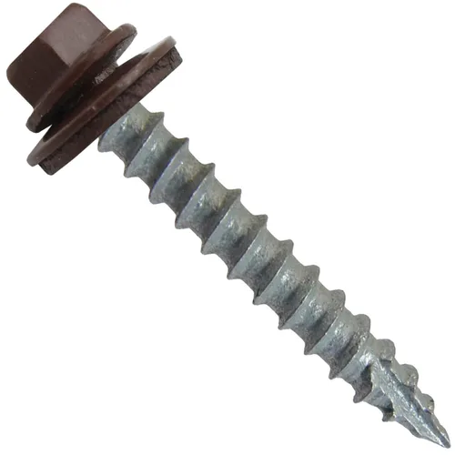 Miniatura 40 de Tornillos de metal para techos n.º 14 x 1-1/2 pulgadas, cabeza hexagonal de arandela de piel de buque Tornillo de techo de chapa metálica. Buckskin
