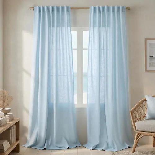 Miniatura 38 de Cortinas de lino azul claro de 90 pulgadas de largo para sala de estar, dormitorio de niñas, guardería, decoración acogedora de verano, bolsillo