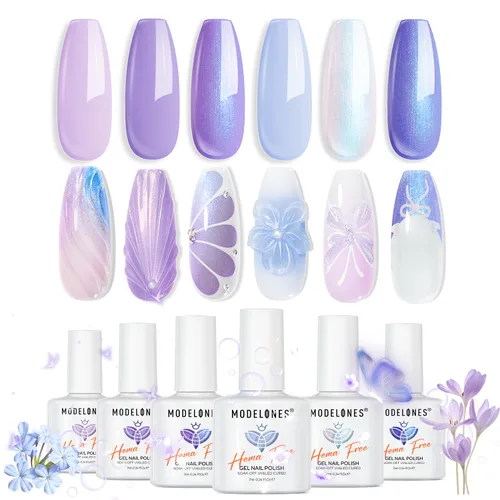 Miniatura 22 de modelones Juego de esmaltes de uñas de gel con purpurina, sin hema, 6 colores, Chameleon Aurora Shimmer Glitter Kit de esmalte de gel azul, verde