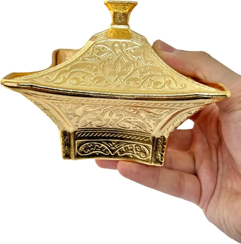Miniatura 4 de Alisveristime Cuenco de latón recubierto hecho a mano para azúcar, chocolate, caramelo con tapa, recipiente para azúcar, plato de azúcar con tapa