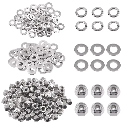 Swpeet Kit de surtido de 150 piezas de tuercas hexagonales de bloqueo de acero inoxidable SAE 304 de 1/4"-20 y arandelas planas de 1/4" con