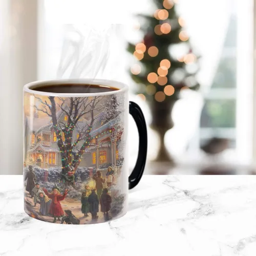Miniatura 2 de Morphing Mugs Thomas Kinkade - Una Navidad victoriana - Una taza de cerámica sensible al calor que cambia de color de 11 onzas – Imagen revelada