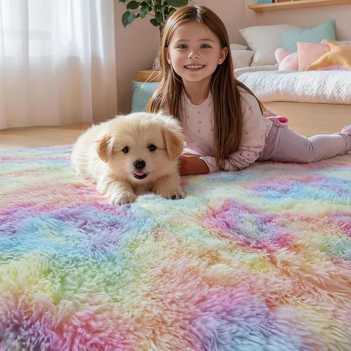 Miniatura 2 de KCHOWUA Alfombras Esponjosas y Peludas de Unicornio para Dormitorio de Niñas, 3x5 pies Lavable Antideslizante Alfombra de Área Shag Peluda para Sala