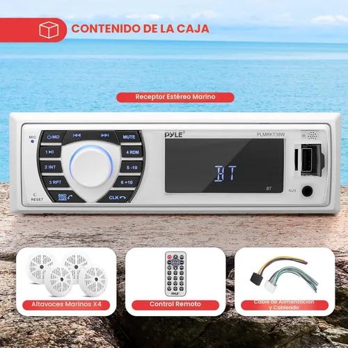 Miniatura 6 de Pyle Juego de altavoces receptores de radio marina, 12 V, estilo Single Din, compatible con Bluetooth, impermeable, sistema de consola digital
