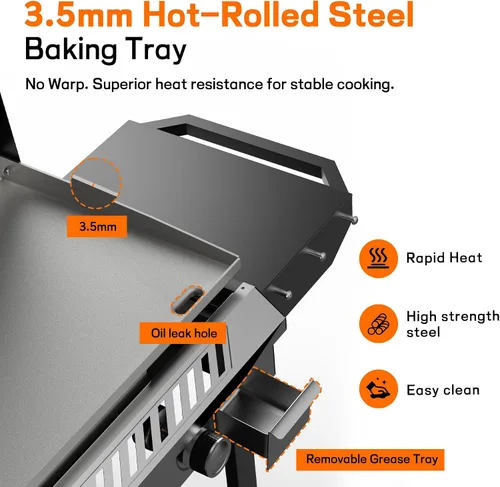 Miniatura 7 de Veralune - Estufa de propano de 3 quemadores con encendido automático 225,000 BTU Gas Griddle with Storage Shelf, Rolling Wheels, Portable Outdoor