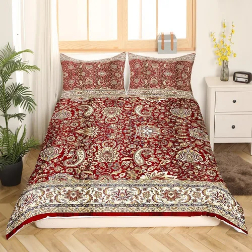 Miniatura 21 de Juego de funda de edredón persa individual, juego de ropa de cama exótica bohemio, azul, amarillo, degradado, rojo, floral, bohemio, tribal, encaje
