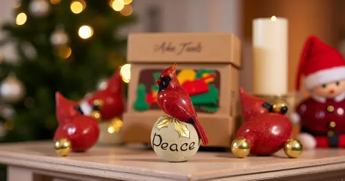 Miniatura 6 de Comfy Hour Pedestal de piedra cardenal rojo de 6 pulgadas, figura decorativa de pájaro de Navidad para mantel y estante, adorno de vacaciones