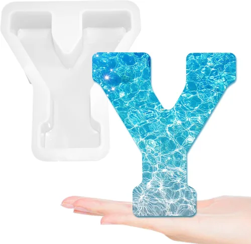Miniatura 12 de Moldes de letras grandes de 7 pulgadas para resina, molde de fundición epoxi del alfabeto mayúscula 3D de la A a la Z, molde de silicona para velas