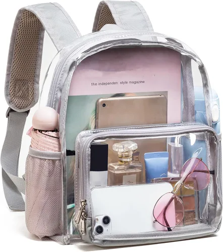 Vorspack Mini mochila transparente – Mochila pequeña transparente aprobada para estadios de 12 x 12 x 6 pulgadas para mujer, Gris, Classic