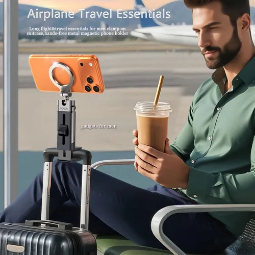 Miniatura 5 de Soporte de teléfono para hombre de viaje en avión, soporte de teléfono para MagSafe, soporte magnético plegable para teléfono para escritorio