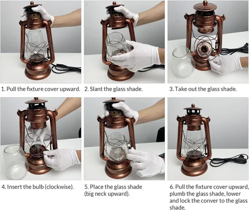 Miniatura 8 de NOXARTE Lámpara de mesa rústica con diseño de farol antiguo enchufable, luz nocturna perfecta para dormitorio, sala de estar, 15 pulgadas de alto x