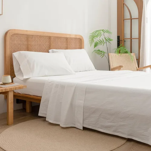 Miniatura 5 de BESTOUCH Juego de sábanas 100% algodón lavado sensación de lino súper suave cómodo elegante ligero 4 piezas juego de ropa de cama para el hogar