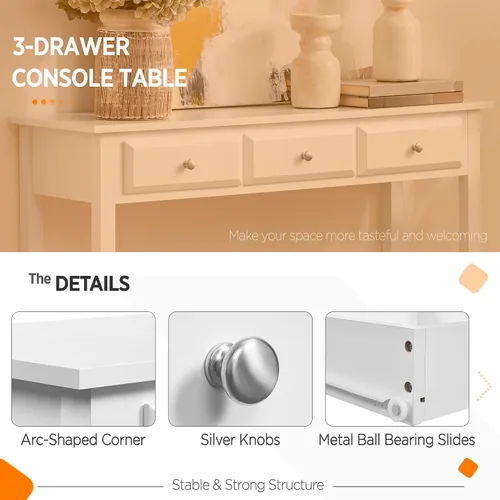 Miniatura 4 de Topeakmart Mesa consola con estante de almacenamiento y 3 cajones, mesa de sofá de 2 niveles para entrada/pasillo/sala de estar, material de madera