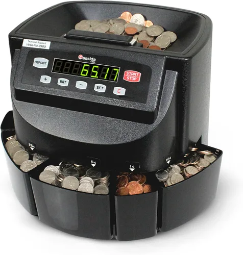 Miniatura 9 de Cassida Clasificador/contador electrónico de monedas C100, monedas contables 1¢, 5¢, 10¢, 25¢, 250 monedas/min, 110 VAC