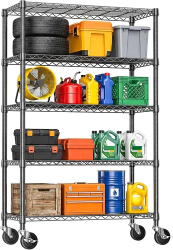 Miniatura 11 de IZEUK Estantes de almacenamiento de metal cromado de 5 niveles, estantería de alambre ajustable para cocina, baño, despensa, oficina, garaje, Cromo