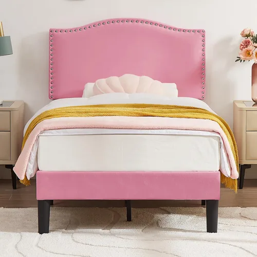 Miniatura 18 de VECELO Base de cama tamaño Queen, base de cama de plataforma con cabecera tapizada de altura ajustable, marcos resistentes y fuerte soporte