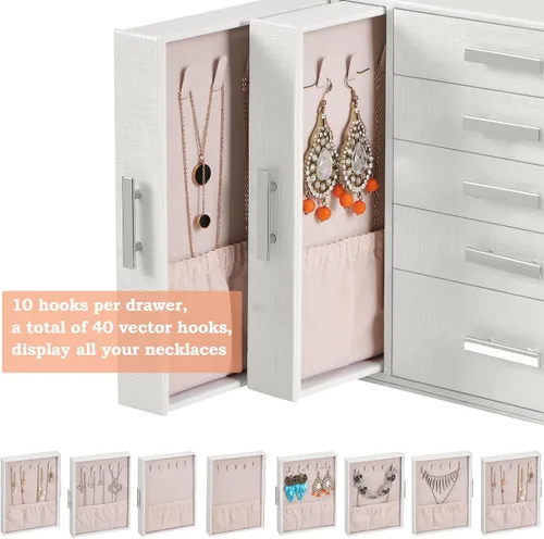 Miniatura 4 de ANWBROAD Joyero organizador de joyas, organizador de joyas, caja de almacenamiento para todos los pendientes, collares, pulseras, relojes, cajas