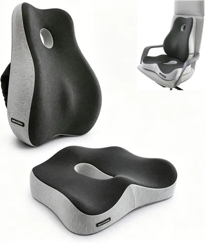 Miniatura 5 de Juego de cojín de asiento y almohada de apoyo lumbar para silla de oficina y molestias en el coxis con almohada de apoyo lumbar y cojín de asiento