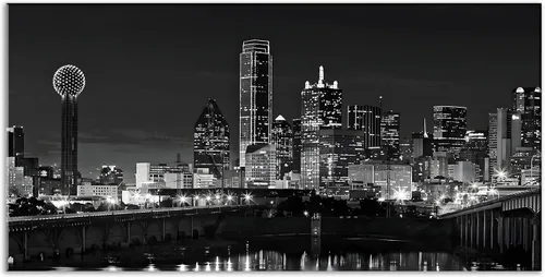 Miniatura 2 de NAN Wind 1 pieza de lienzo con diseño de horizonte de Dallas, escena nocturna de la ciudad en blanco y negro, moderna pintura giclée en lienzo