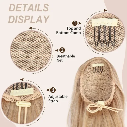 Miniatura 6 de Extensión de cola de caballo de cabello lacio, mezcla de extensiones de cola de caballo con cordón, rubias para mujer, múltiples capas, sintético