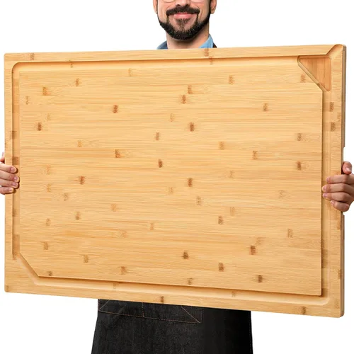 Miniatura 10 de Hiware Tabla de cortar de bambú extra grande para cocina, tabla de cortar de madera resistente con ranura para jugos, 100% bambú orgánico, Natural