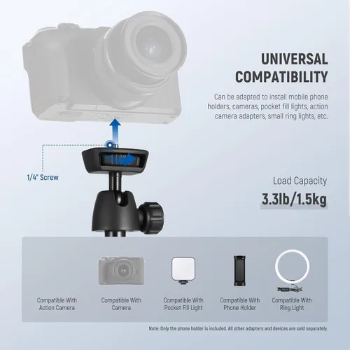 Miniatura 5 de NEEWER Trípode para teléfono celular y cámara con control remoto y soporte para teléfono compatible con iPhone GoPro Canon Sony DSLR, trípode de 160