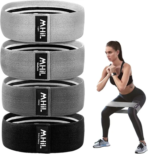 Bandas de resistencia de tela para mujeres y hombres – 4 bandas de ejercicio duraderas para entrenar, bandas de entrenamiento antideslizantes y sin