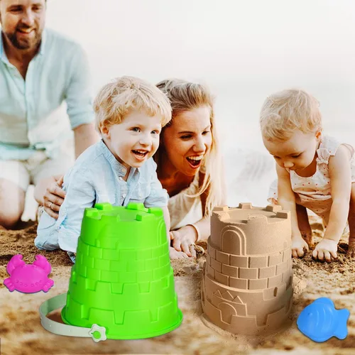 Miniatura 7 de Juego de 17 juguetes de playa para niños, incluye cubo, moldes, pala, rastrillo, tamiz y juguetes de castillo, cubo de arena y pala para niños
