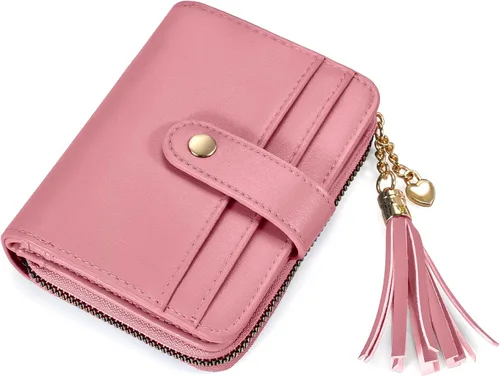 Miniatura 10 de oscaurt Cartera para mujer pequeña con bloqueo RFID, cartera de dos pliegues con tarjetero para tarjetas de crédito, ventana para identificación