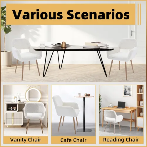 Miniatura 7 de Silla de escritorio peluda, moderna silla de oficina en casa sin ruedas, silla de tocador de piel sintética con respaldo hueco, cómodo sillón