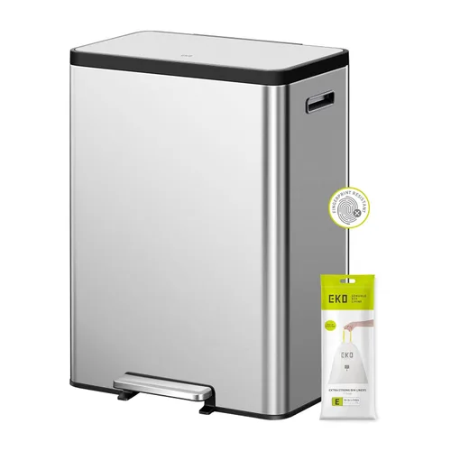 EKO EcoCasa II - Bote de basura doble de 36 L + 24 L con cubo de reciclaje, cubo de basura de acero inoxidable con tapa, compartimento desodorante,