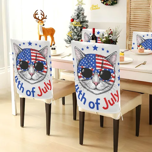 Miniatura 4 de 4th of July Independence Day White Cat Decorative Chair Protectors for Bedroom Anti-Dust Stain-Resistant Chair Covers protectores de sillas