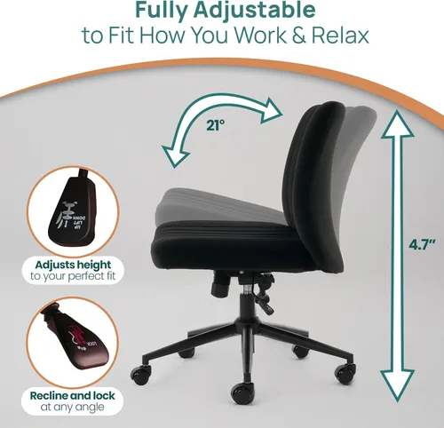 Miniatura 8 de NYPOT Silla de escritorio sin brazos con ruedas para sentarse cruzado - Silla sin brazos amplia para piernas cruzadas - Taburete de tocador Negro