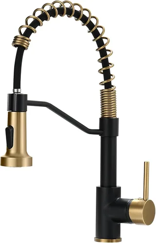 Miniatura 10 de Grifo de cocina dorado cepillado, AIMADI - Grifos de cocina con rociador desplegable, de una sola manija, de un solo orificio, grifo dorado