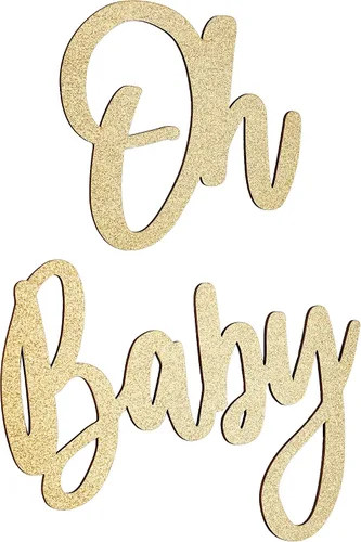 Letrero de OH BABY (madera/dorado) para fiesta de baby shower, decoración de revelación de género para niño y niña, anuncios de bebé, fiesta de
