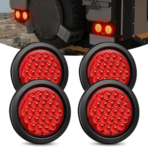 Miniatura 23 de Nilight Luz de faro trasero, redonda, 4 pulgadas, 2 piezas, 24 luces LED rojas, parada, freno, giro, ojales de montaje empotrado, impermeabilidad