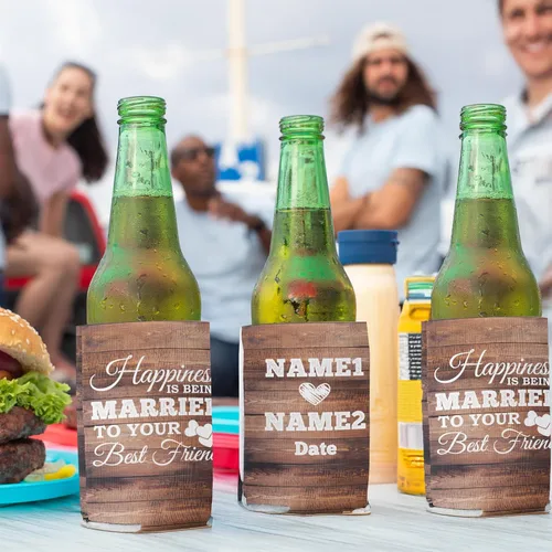 Miniatura 8 de VictoryStore Enfriadores de latas y bebidas: la felicidad es estar casado con tu mejor amigo Enfriadores de latas de boda