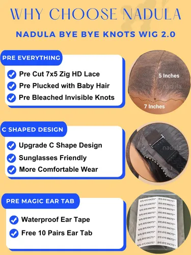 Miniatura 4 de Nadula Bye Bye Knots Peluca con Cordón Sin Pegamento de Ondas de Agua, Pelucas Frontales de Encaje Precortado 7x5 Húmedas y Onduladas de Cabello